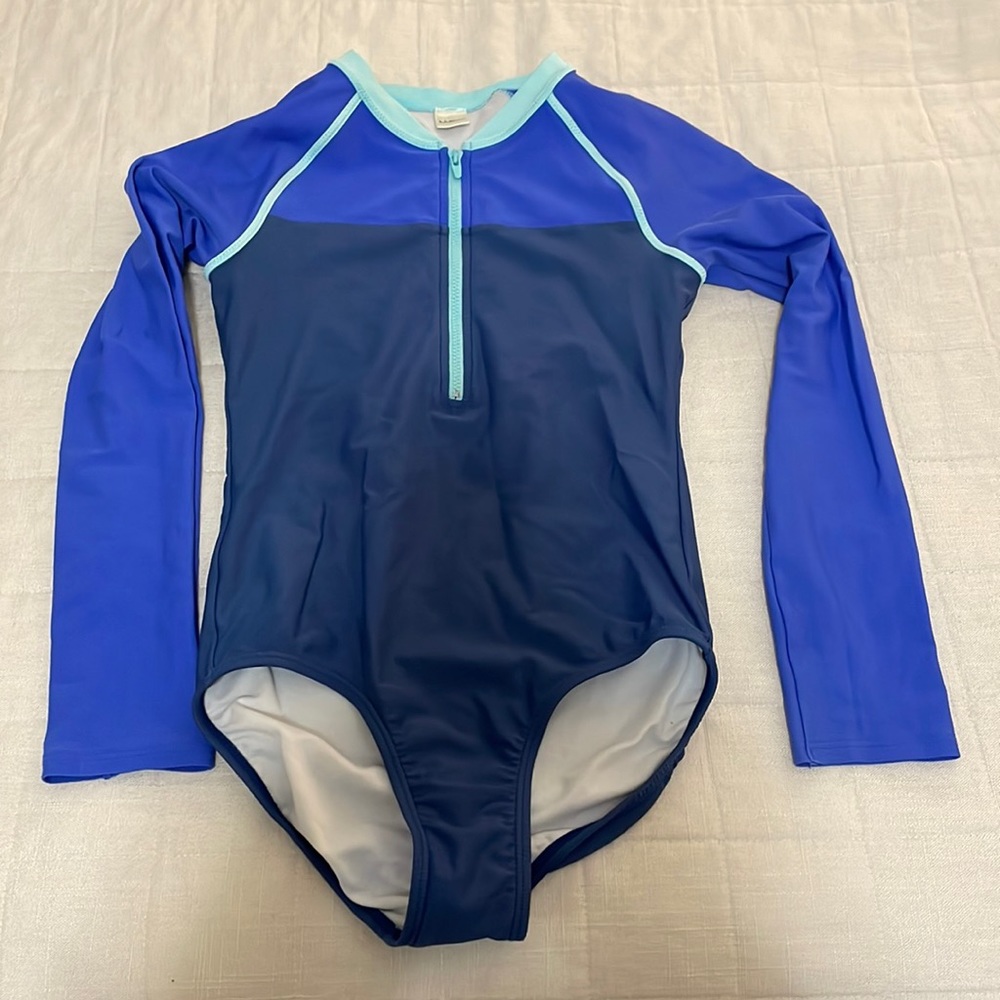 Girls L.L. Bean one piece rash guard swimsuit. Size 10.